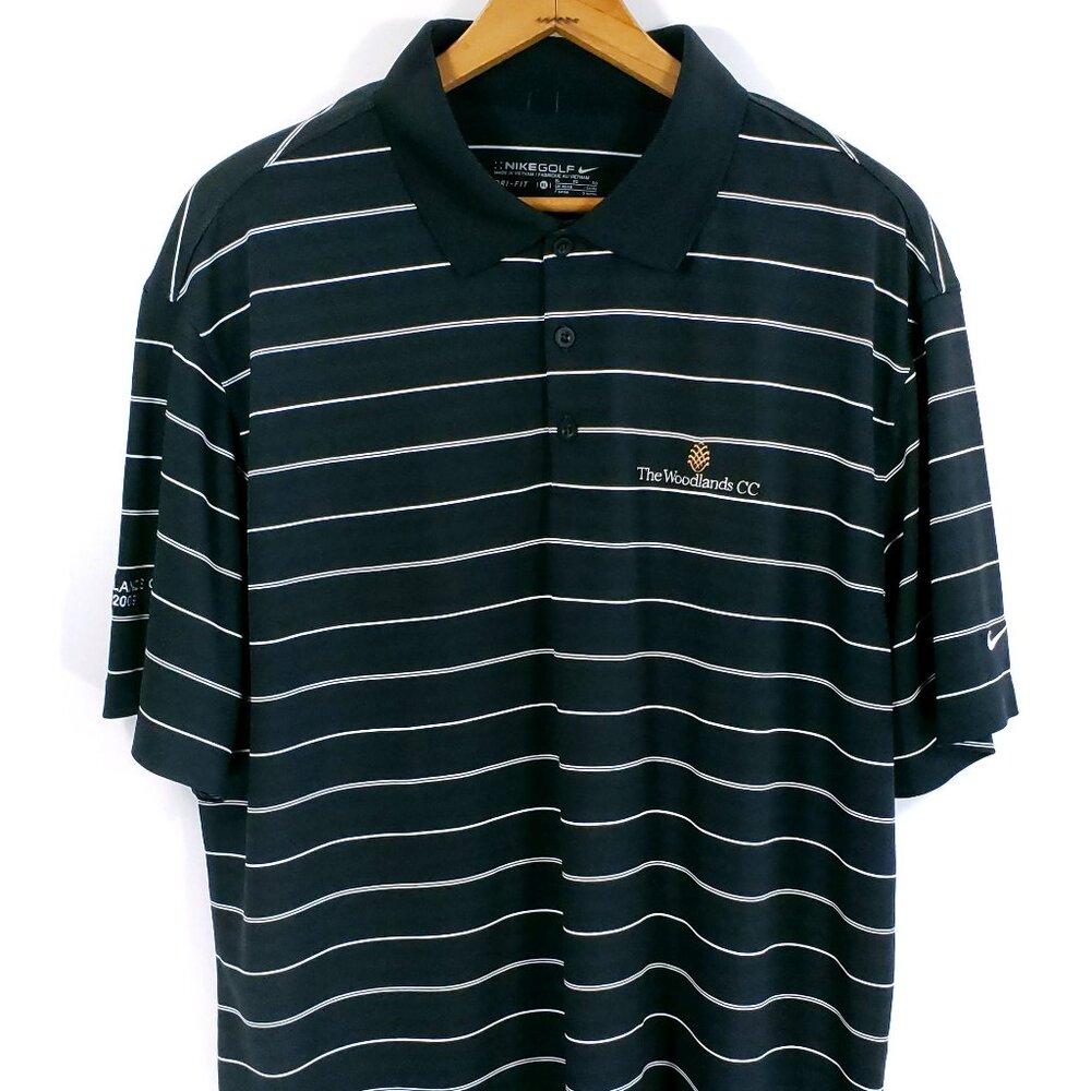 Nike Golf Dri Fit Polo Shirt Mens XL Black White Striped Woodlands CC 2009